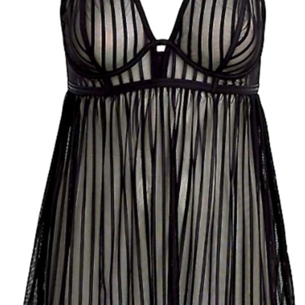Chic Black Striped Sheer Babydoll Chemise